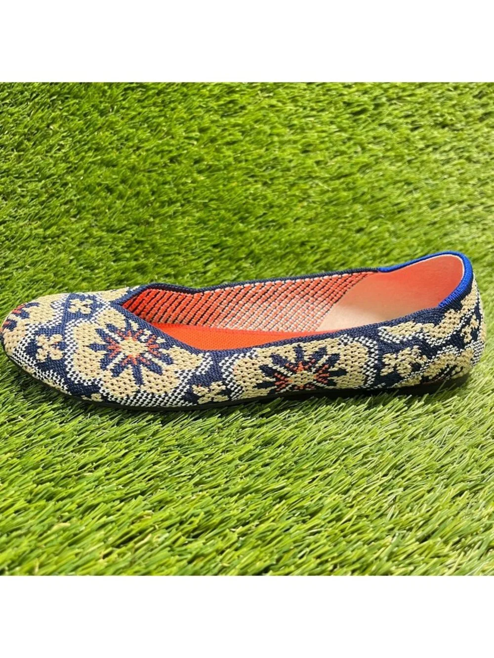 Rothy's The Flat Sapphire Burst Womens Size 8 Blue Cream Casual Slip On Flats